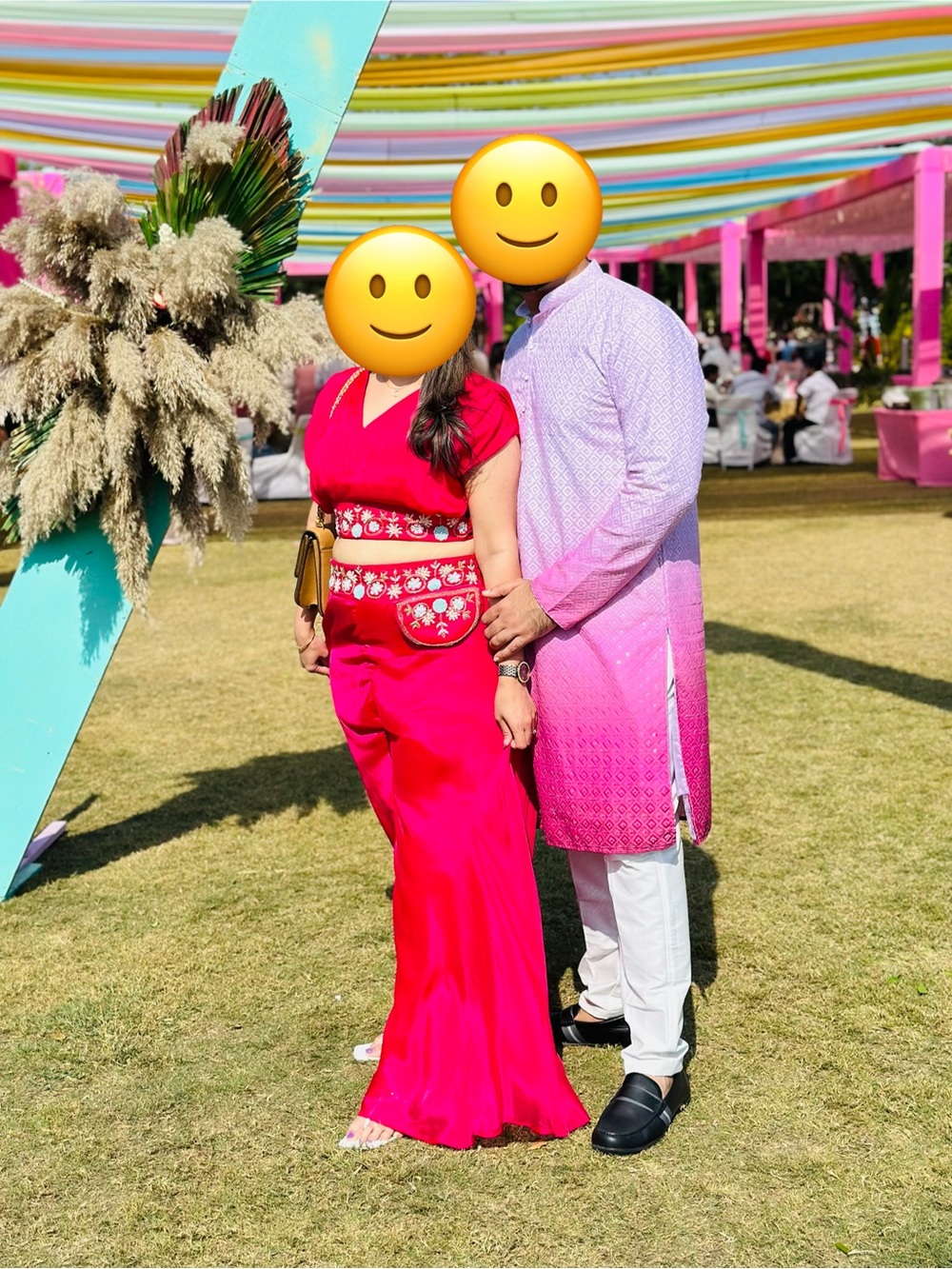 Matching Pink Couple Ethnic Outfit: Co-Ord Crop Top Set & Ombre Kurta